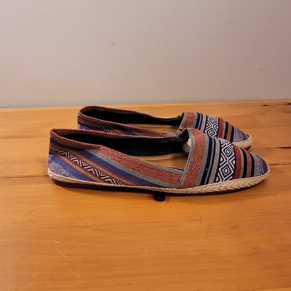 Lucky Brand Sz 10 Colorful Espadrille Flats Striped Canvas Jute Slip On Bohemian - Picture 1 of 11
